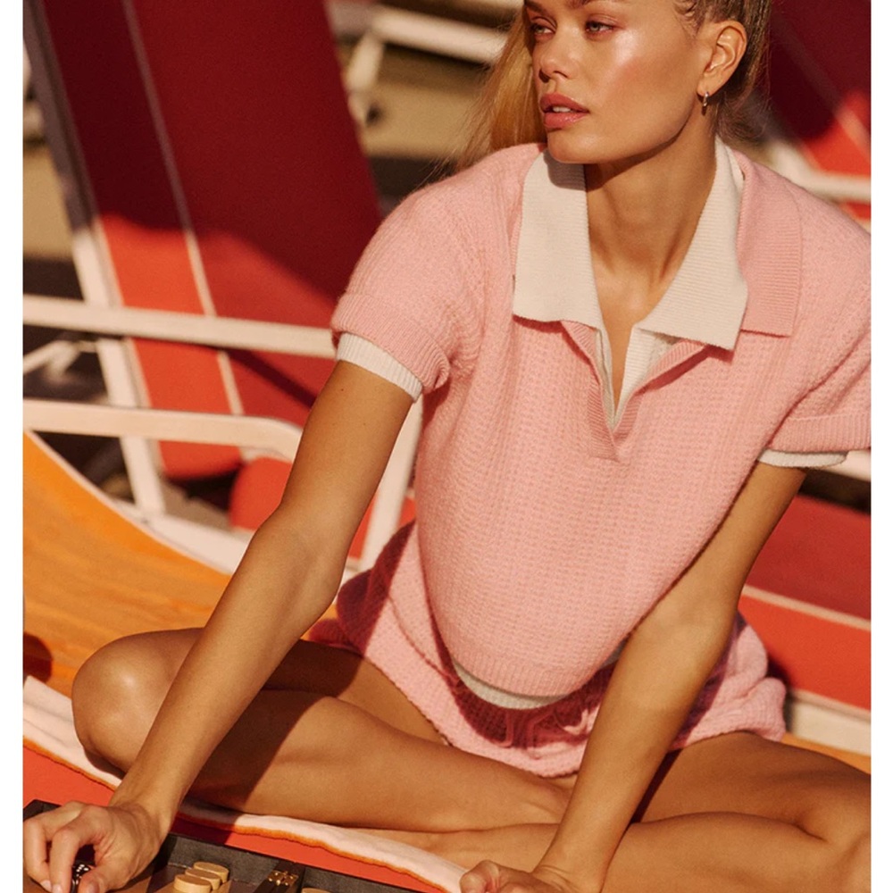 NWOT ALO Yoga Pink 100% cashmere polo